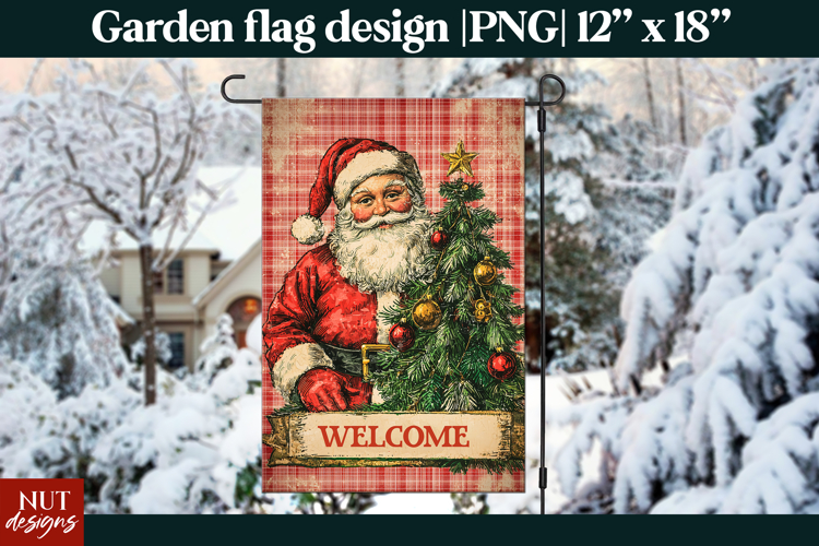 Christmas garden flag, Vintage Santa Welcome Christmas Flags