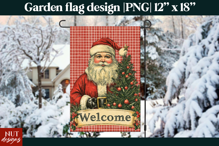 Christmas garden flag, Vintage Santa Welcome Christmas Flags