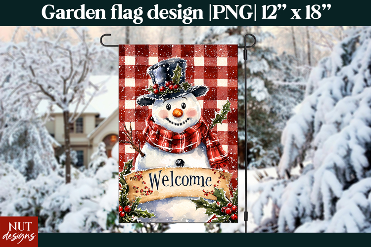 Christmas garden flag, Snowman Welcome Garden Flag design