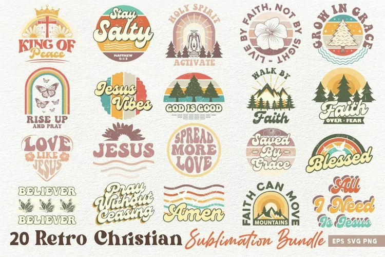 Retro Christian Faith Sublimation Bundle, Faith SVG Quotes
