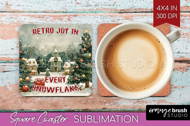 Retro Christmas Square Coaster - Xmas Coaster Sublimation
