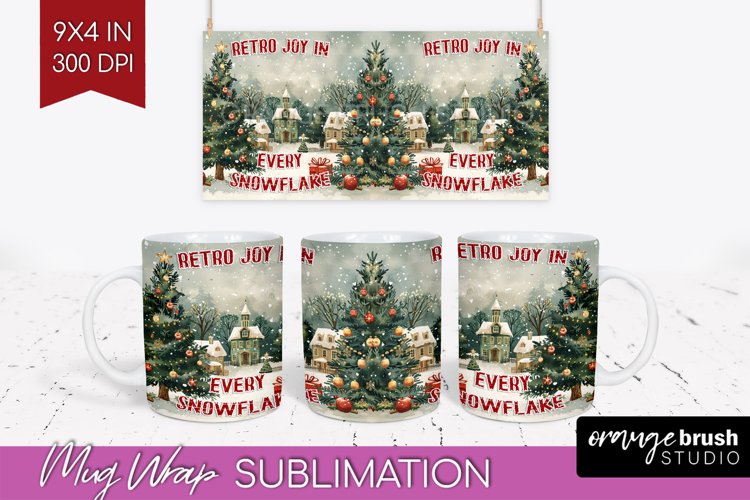 Retro Christmas Mug Wrap - Xmas Holiday 15Oz Mug Sublimation example image 1