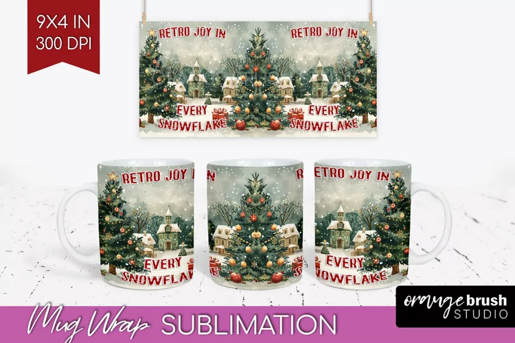 Retro Christmas Mug Wrap - Xmas Holiday 15Oz Mug Sublimation