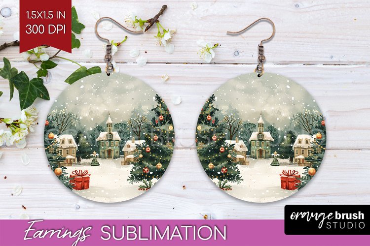 Retro Christmas Round Earrings - Xmas Holiday Sublimation