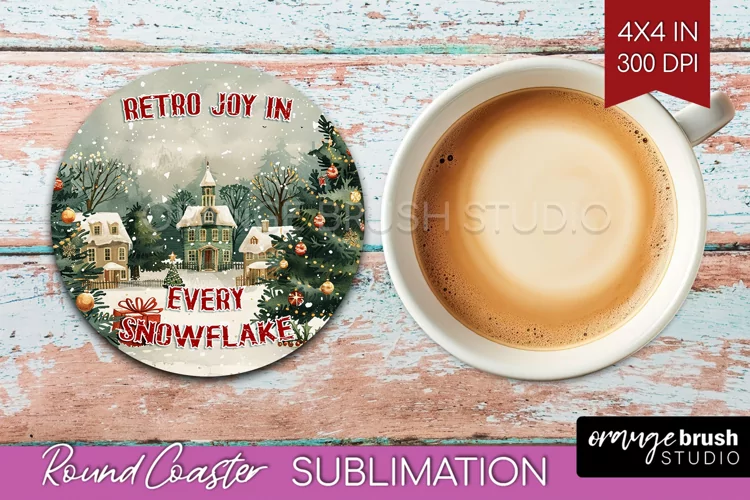 Retro Christmas Round Coaster - Xmas Coaster Sublimation