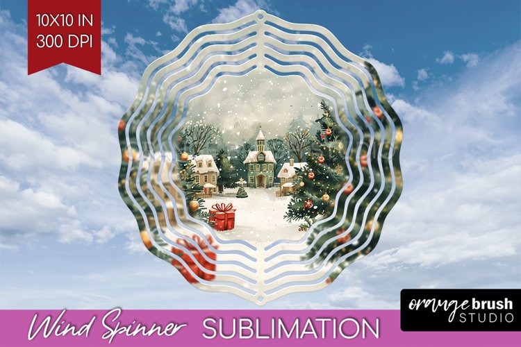 Retro Christmas Wind Spinner PNG - Xmas Holiday Sublimation example image 1