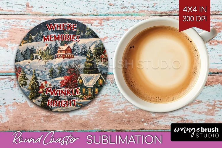 Retro Christmas Round Coaster - Xmas Coaster Sublimation