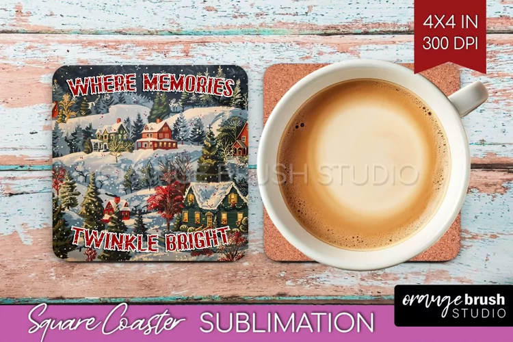Retro Christmas Square Coaster - Xmas Coaster Sublimation