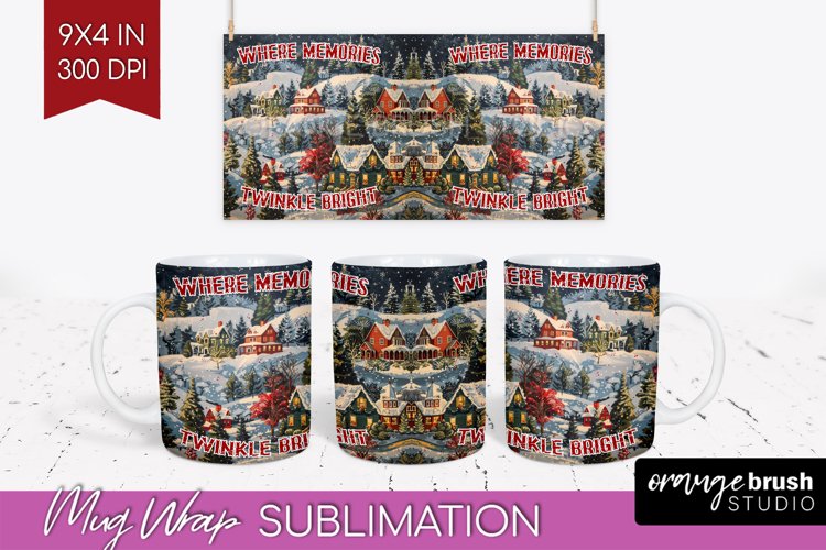 Retro Christmas Mug Wrap - Xmas Holiday 15Oz Mug Sublimation example image 1