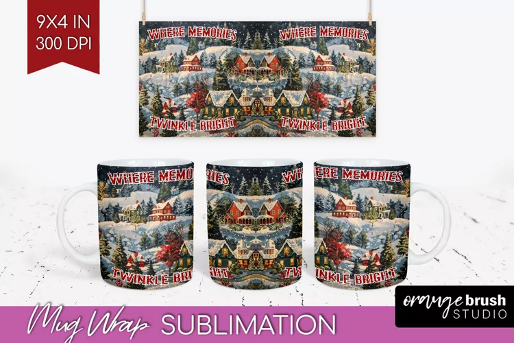 Retro Christmas Mug Wrap - Xmas Holiday 15Oz Mug Sublimation