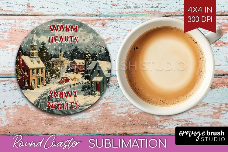 Retro Christmas Round Coaster - Xmas Coaster Sublimation