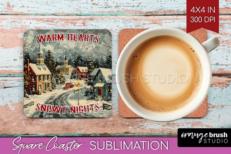 Retro Christmas Square Coaster - Xmas Coaster Sublimation