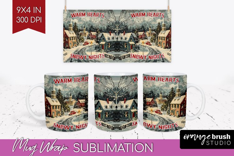 Retro Christmas Mug Wrap - Xmas Holiday 15Oz Mug Sublimation example image 1