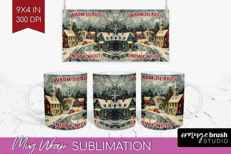 Retro Christmas Mug Wrap - Xmas Holiday 15Oz Mug Sublimation