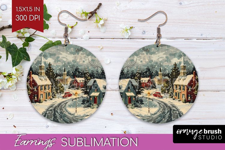 Retro Christmas Round Earrings - Xmas Holiday Sublimation