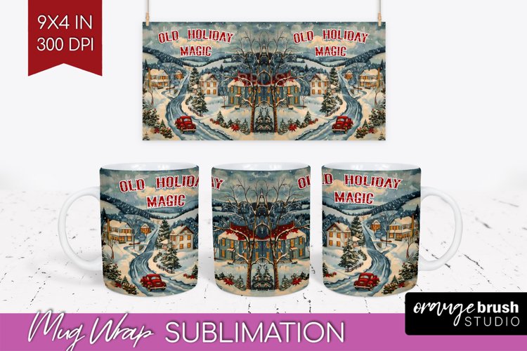 Retro Christmas Mug Wrap - Xmas Holiday 15Oz Mug Sublimation