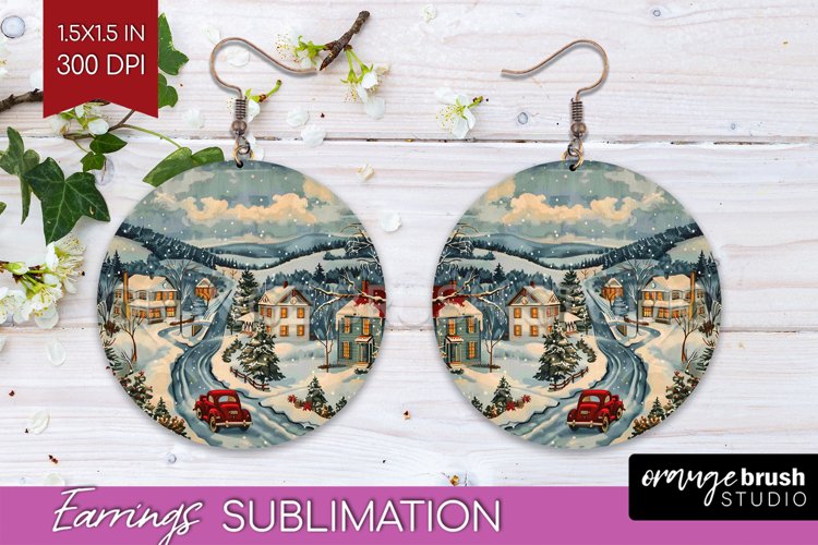 Retro Christmas Round Earrings - Xmas Holiday Sublimation