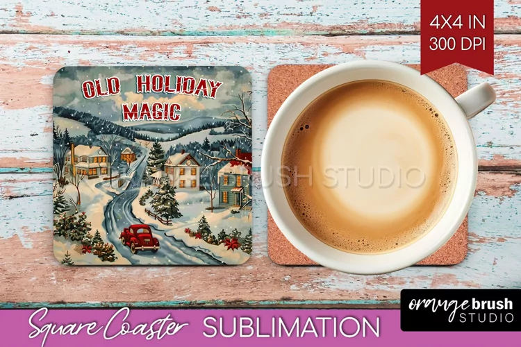 Retro Christmas Square Coaster - Xmas Coaster Sublimation