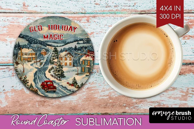 Retro Christmas Round Coaster - Xmas Coaster Sublimation