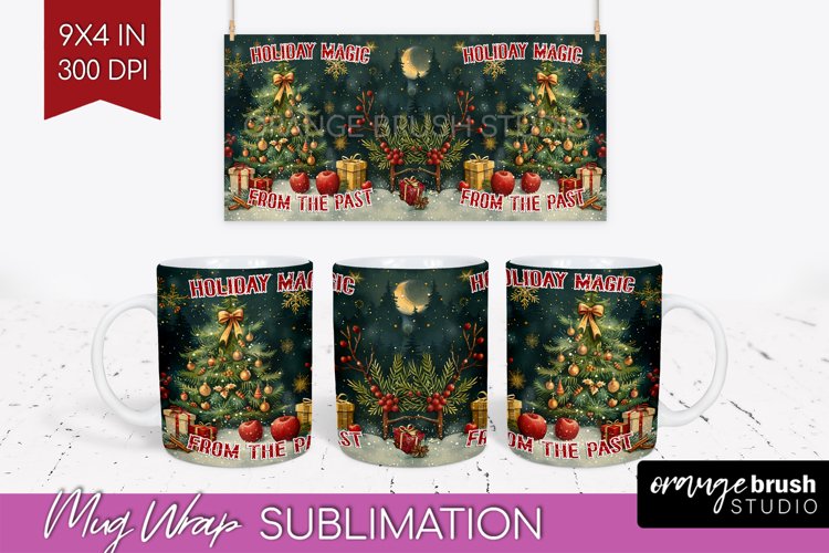 Retro Christmas Mug Wrap - Xmas Holiday 15Oz Mug Sublimation example image 1