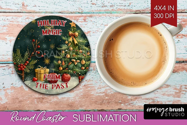 Retro Christmas Round Coaster - Xmas Coaster Sublimation