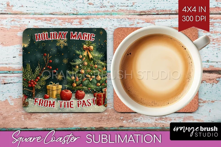 Retro Christmas Square Coaster - Xmas Coaster Sublimation