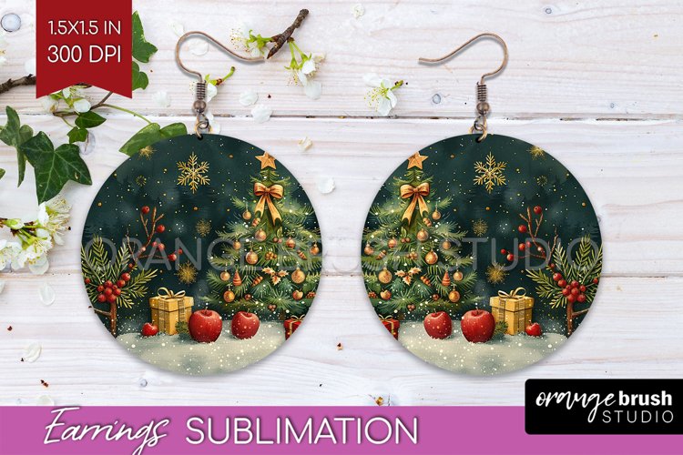 Retro Christmas Round Earrings - Xmas Holiday Sublimation