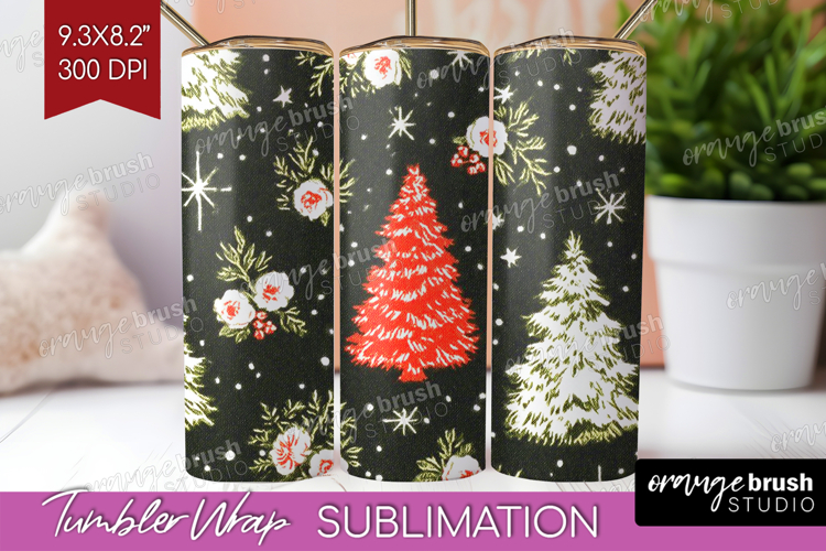 Retro Christmas Tumbler Wrap - Vintage Aesthetic Tumbler PNG