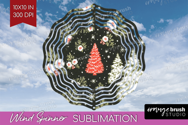 Retro Christmas Wind Spinner Sublimation PNG - Vintage Round