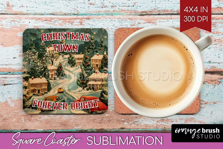 Retro Christmas Square Coaster - Xmas Coaster Sublimation