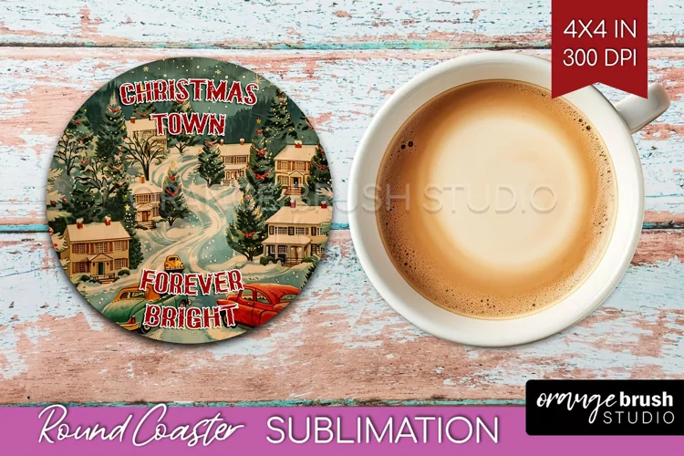 Retro Christmas Round Coaster - Xmas Coaster Sublimation