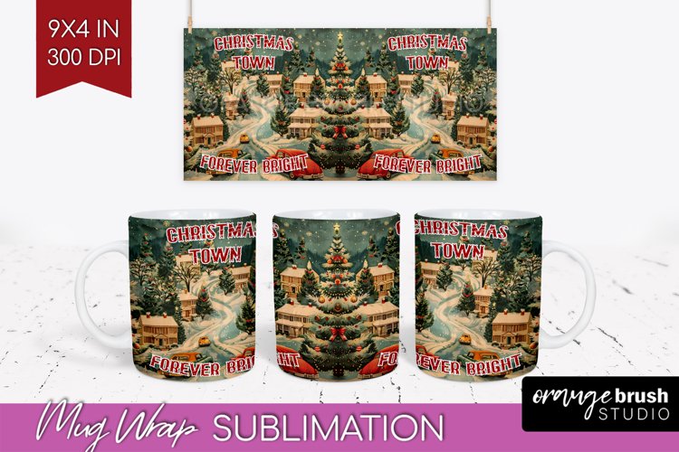 Retro Christmas Mug Wrap - Xmas Holiday 15Oz Mug Sublimation example image 1