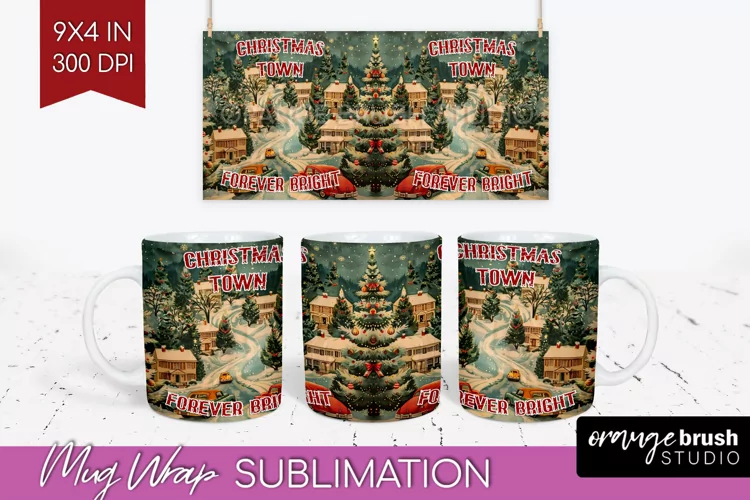 Retro Christmas Mug Wrap - Xmas Holiday 15Oz Mug Sublimation