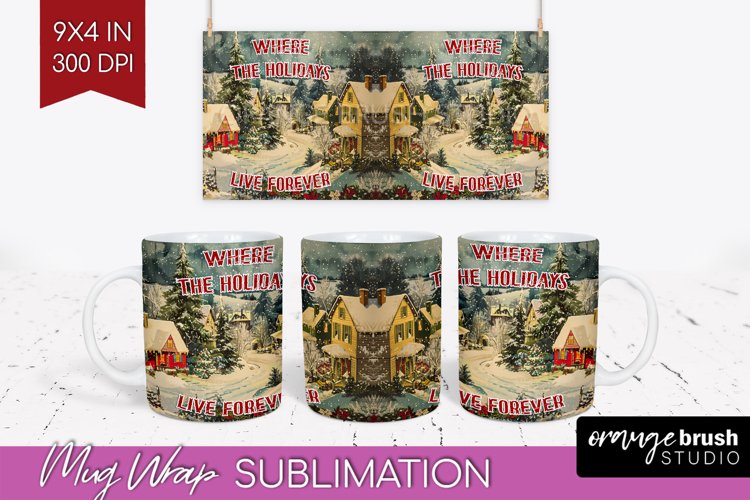 Retro Christmas Mug Wrap - Xmas Holiday 15Oz Mug Sublimation example image 1