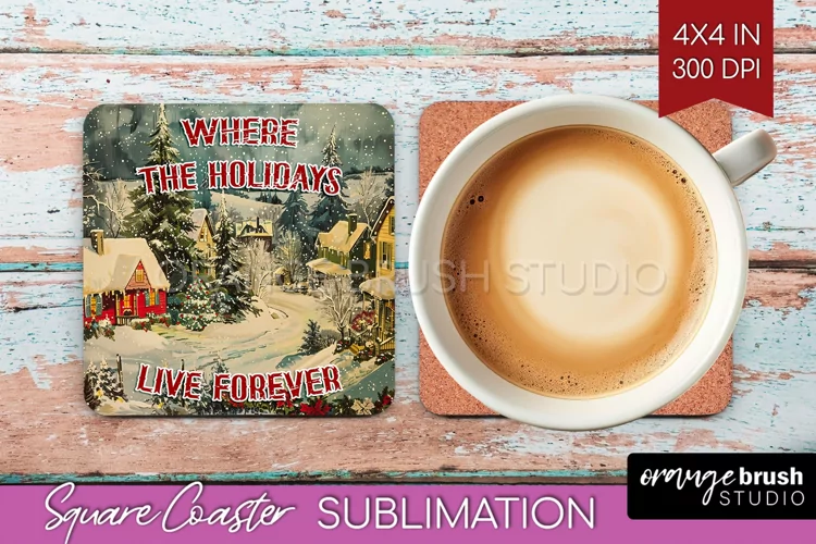 Retro Christmas Square Coaster - Xmas Coaster Sublimation