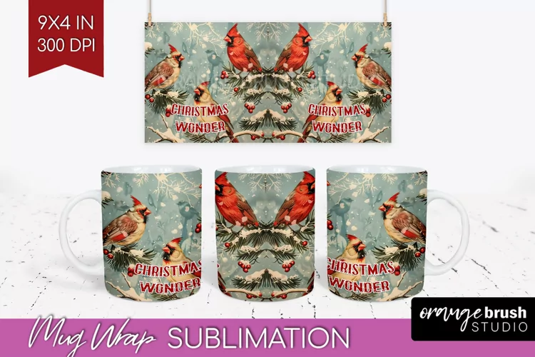 Retro Christmas Mug Wrap - Xmas Holiday 15Oz Mug Sublimation