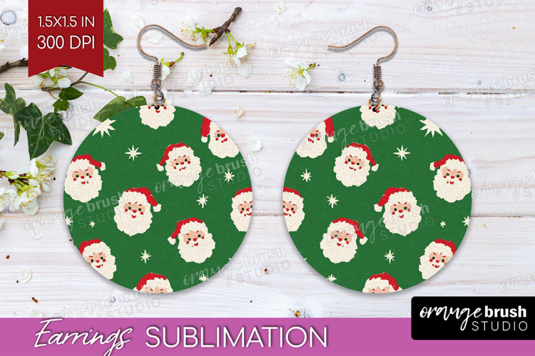 Retro Christmas Round Earrings - Vintage Aesthetic PNG
