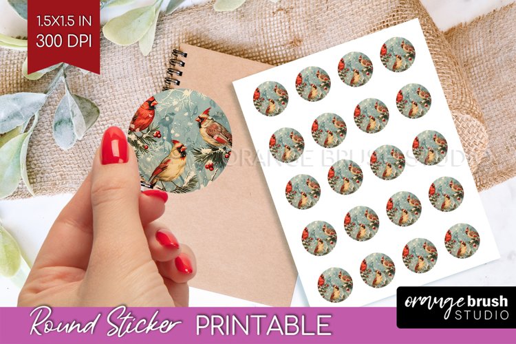 Retro Christmas Round Sticker - Xmas Printable Stickers
