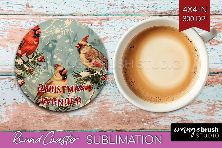 Retro Christmas Round Coaster - Xmas Coaster Sublimation