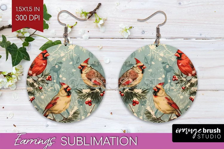 Retro Christmas Round Earrings - Xmas Holiday Sublimation