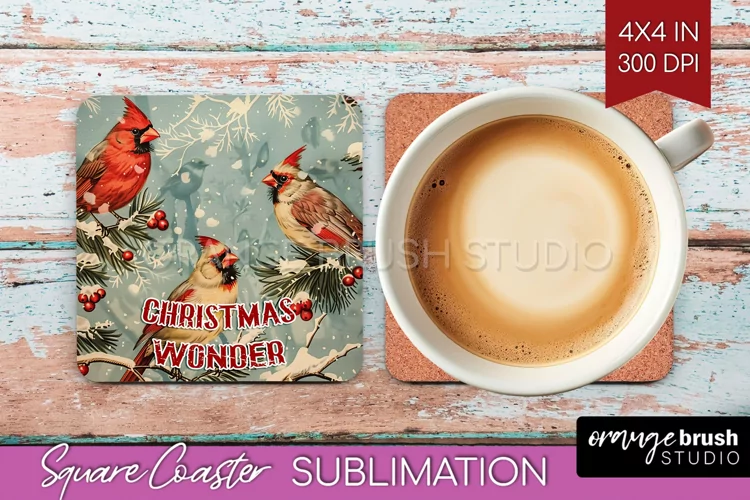 Retro Christmas Square Coaster - Xmas Coaster Sublimation