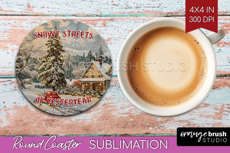 Retro Christmas Round Coaster - Xmas Coaster Sublimation