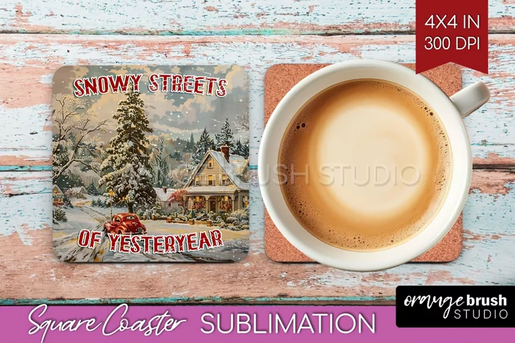 Retro Christmas Square Coaster - Xmas Coaster Sublimation