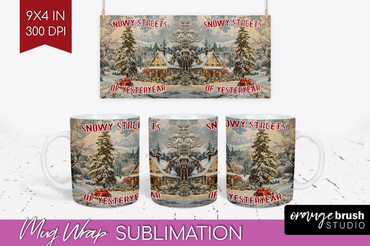 Retro Christmas Mug Wrap - Xmas Holiday 15Oz Mug Sublimation example image 1