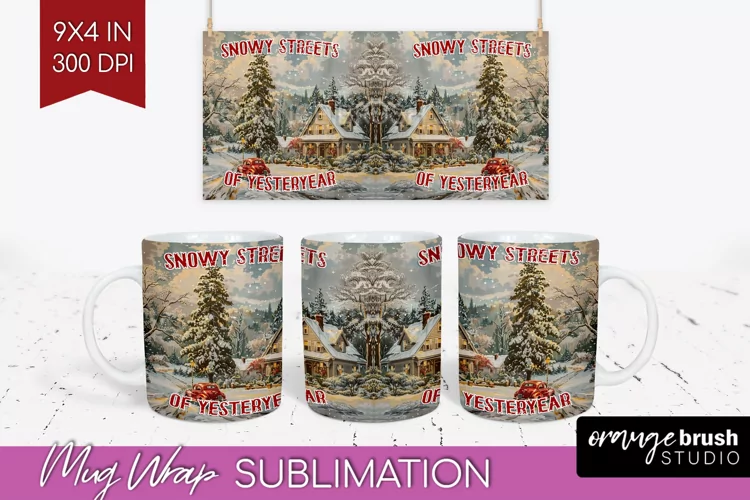 Retro Christmas Mug Wrap - Xmas Holiday 15Oz Mug Sublimation