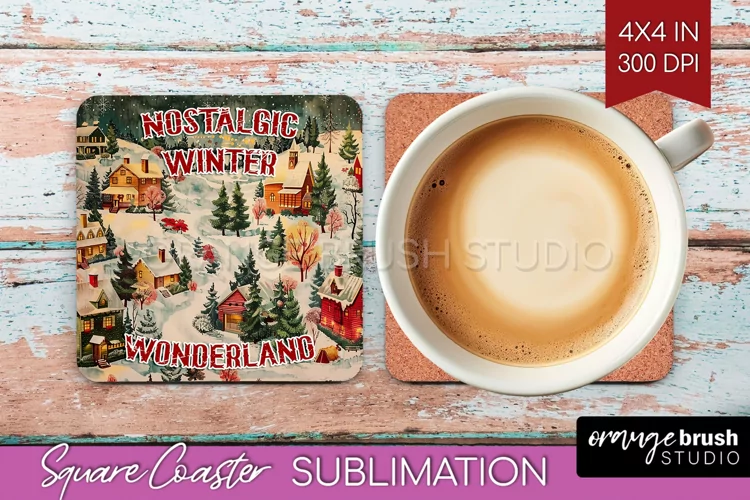 Retro Christmas Square Coaster - Xmas Coaster Sublimation