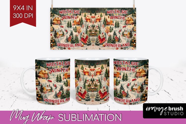Retro Christmas Mug Wrap - Xmas Holiday 15Oz Mug Sublimation example image 1