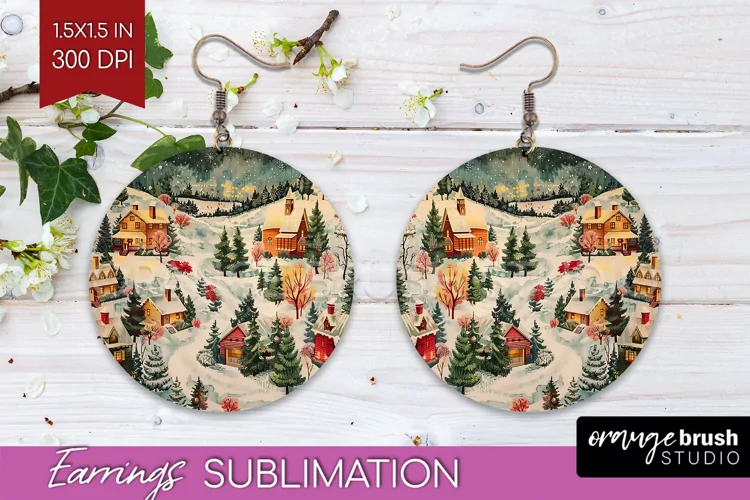 Retro Christmas Round Earrings - Xmas Holiday Sublimation