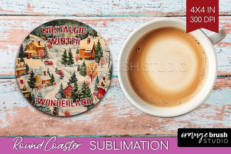 Retro Christmas Round Coaster - Xmas Coaster Sublimation example image 1