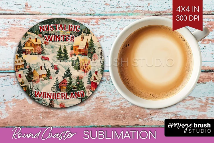 Retro Christmas Round Coaster - Xmas Coaster Sublimation